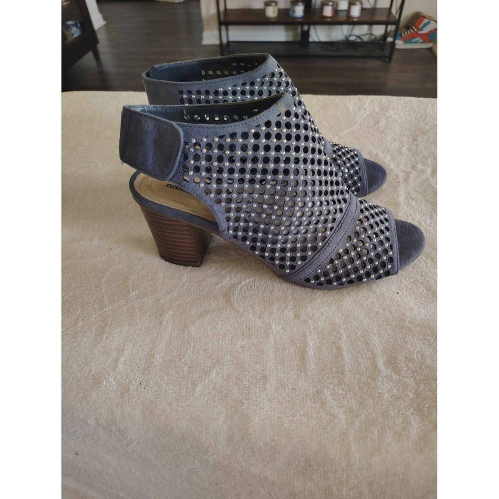Kim Rogers Susie Blue Perforated Studded Peep Toe Block Heel Booties Size 8M‎